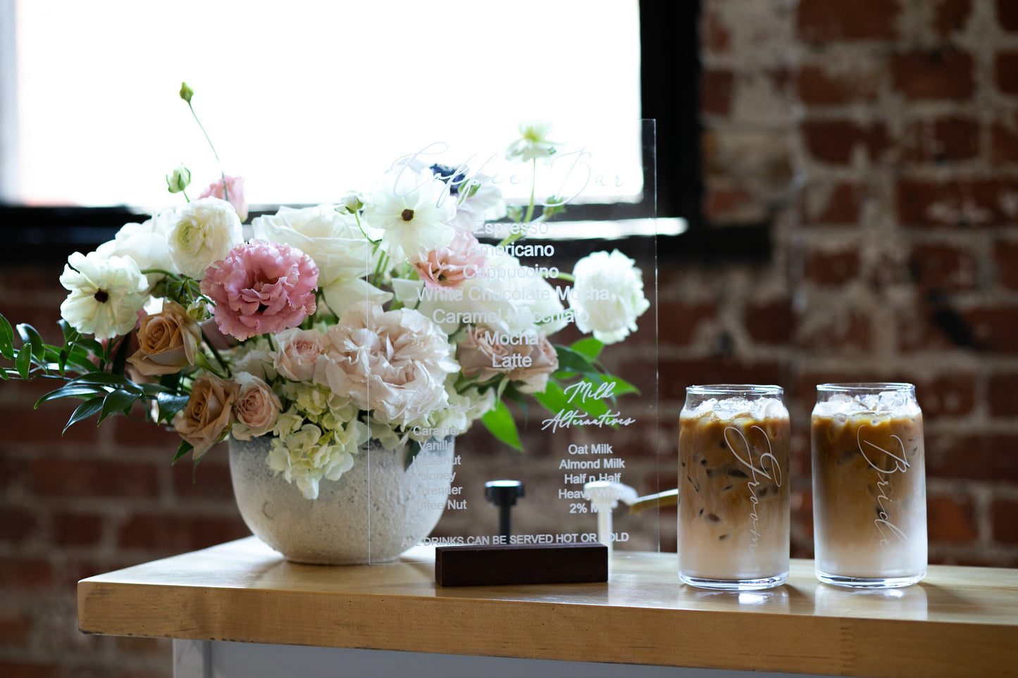 Bride and Groom, Custom Names, 16 oz Glass Iced Coffee Cup, Beer Can Glass Cup, Personalized Coffee Cup, Mug Housewarming Gift, Mr and Mrs