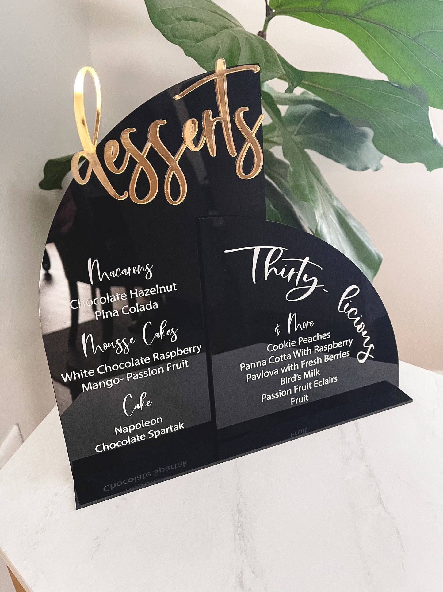 Wedding Sweets Sign, Wedding Desserts Menu, Arch Shape Menu, Modern Minimalist Sign, Birthday Frosted Acrylic Bar Sign, Gold Mirror 3d