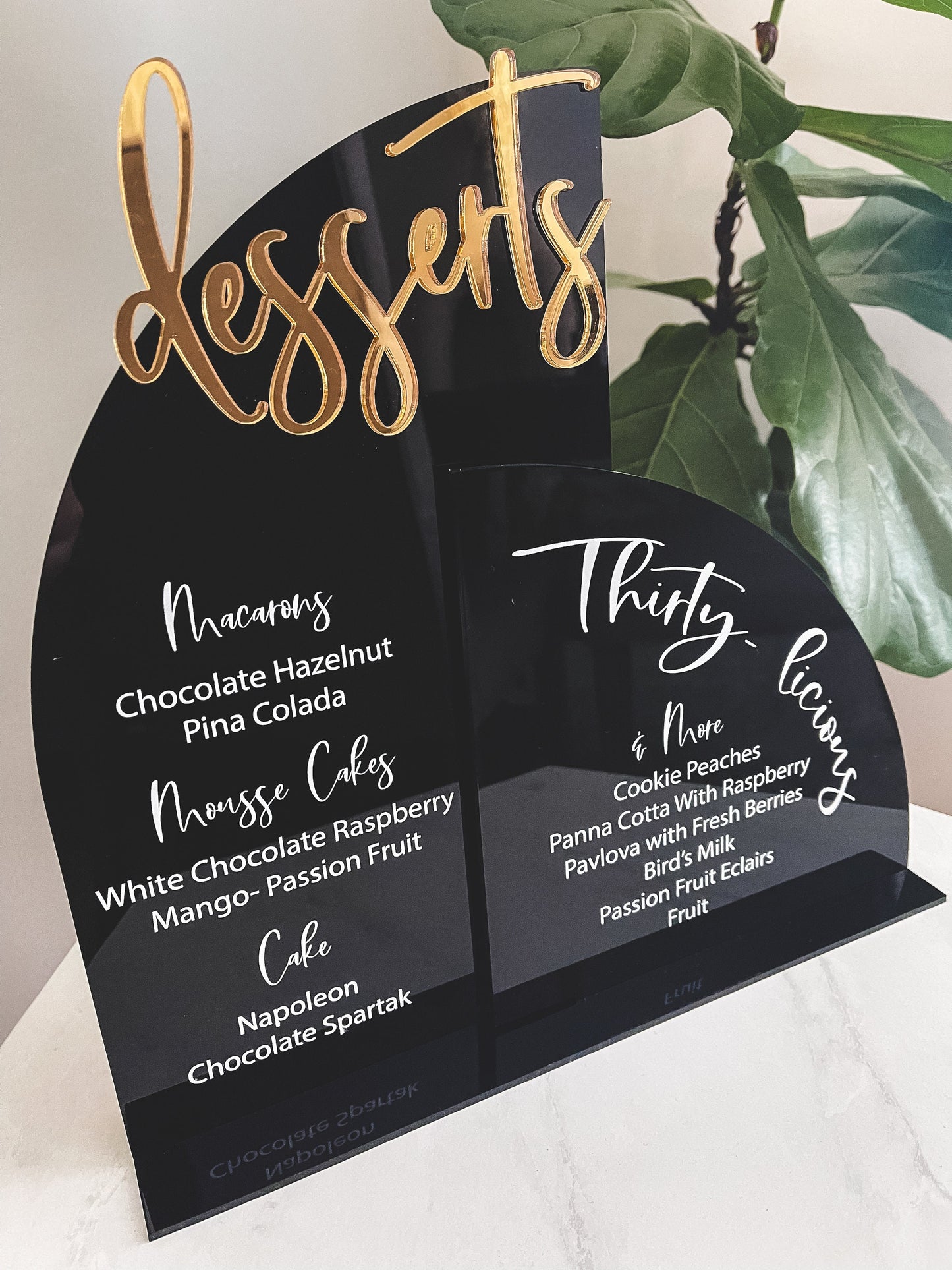 Wedding Sweets Sign, Wedding Desserts Menu, Arch Shape Menu, Modern Minimalist Sign, Birthday Frosted Acrylic Bar Sign, Gold Mirror 3d