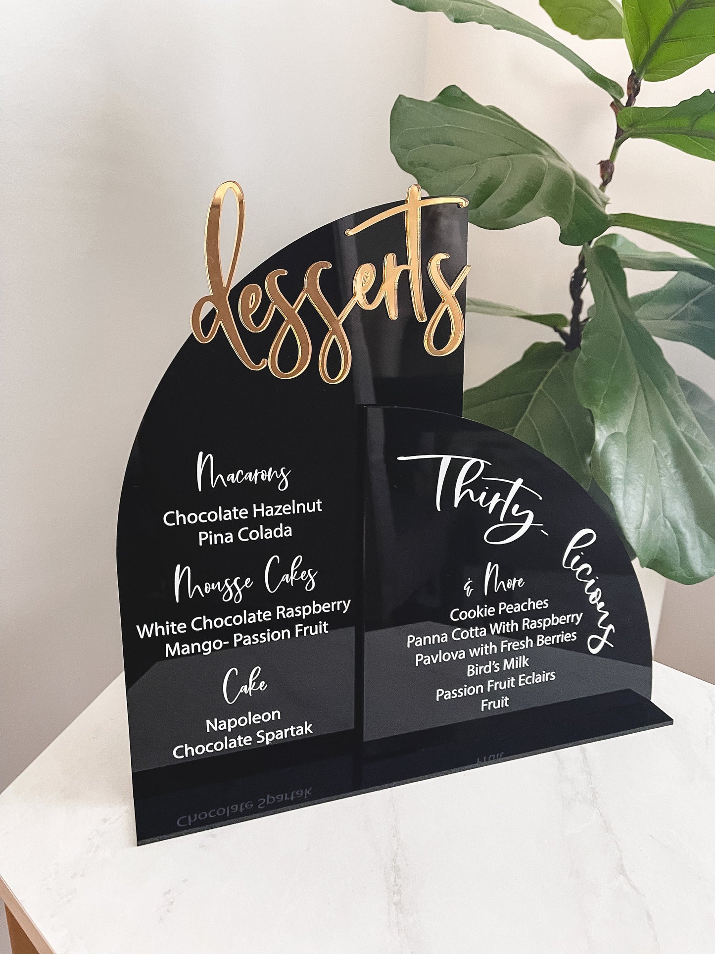 Wedding Sweets Sign, Wedding Desserts Menu, Arch Shape Menu, Modern Minimalist Sign, Birthday Frosted Acrylic Bar Sign, Gold Mirror 3d