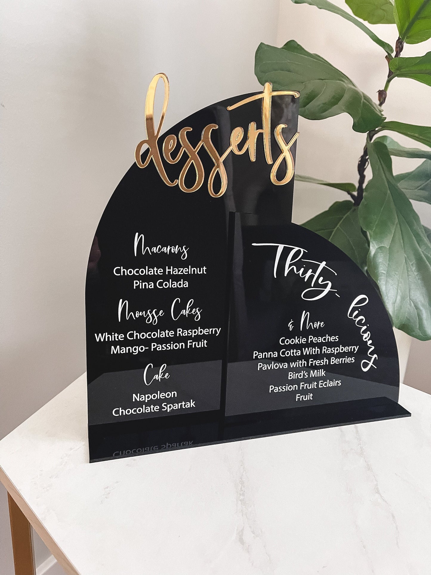 Wedding Sweets Sign, Wedding Desserts Menu, Arch Shape Menu, Modern Minimalist Sign, Birthday Frosted Acrylic Bar Sign, Gold Mirror 3d