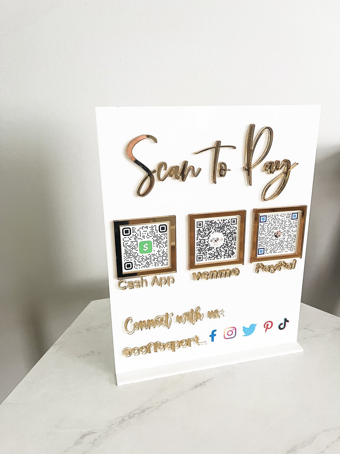 QR code Sign, Let's Get Social, Acrylic Business Sign, Scan Me to Pay, Let's Connect 3d Sign, Cash App,Venmo, PayPal Farmers Market Sign