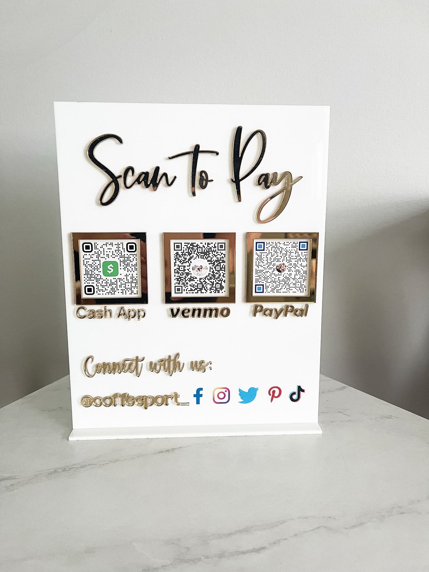 QR code Sign, Let's Get Social, Acrylic Business Sign, Scan Me to Pay, Let's Connect 3d Sign, Cash App,Venmo, PayPal Farmers Market Sign