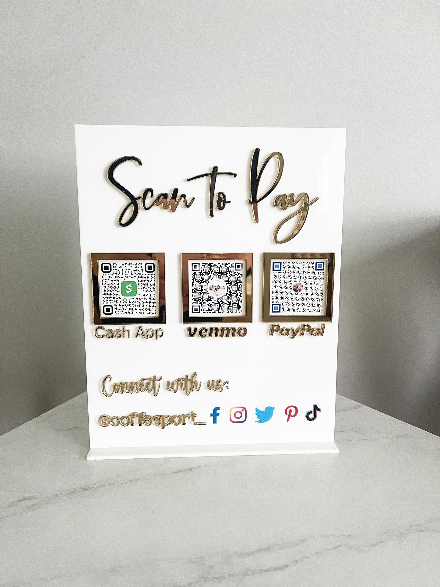 QR code Sign, Let's Get Social, Acrylic Business Sign, Scan Me to Pay, Let's Connect 3d Sign, Cash App,Venmo, PayPal Farmers Market Sign