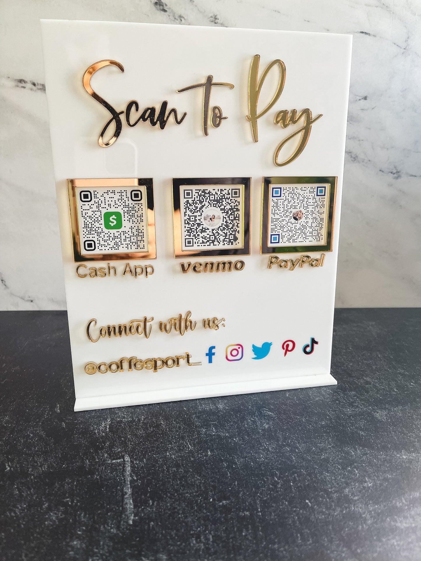 QR code Sign, Let's Get Social, Acrylic Business Sign, Scan Me to Pay, Let's Connect 3d Sign, Cash App,Venmo, PayPal Farmers Market Sign